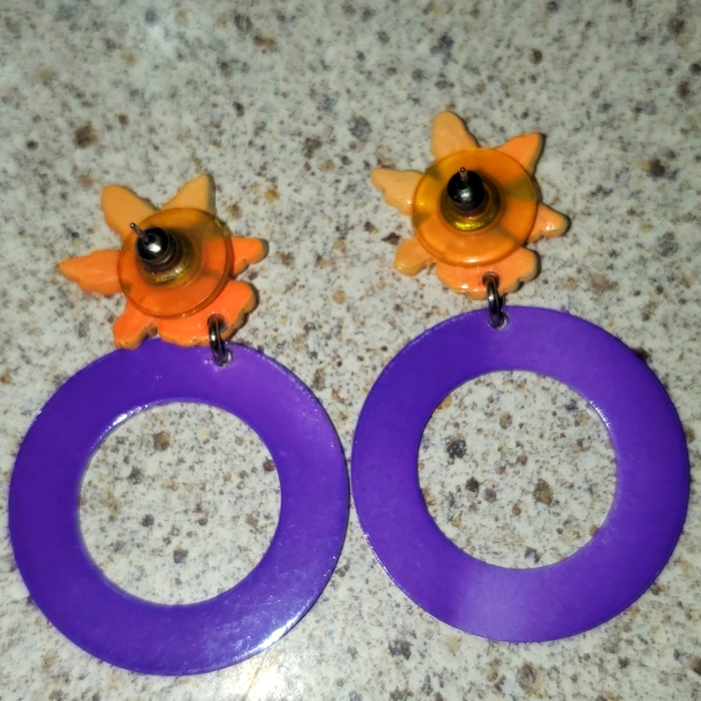 Vintage 1980's costume colorful earings - Picture 2 of 3